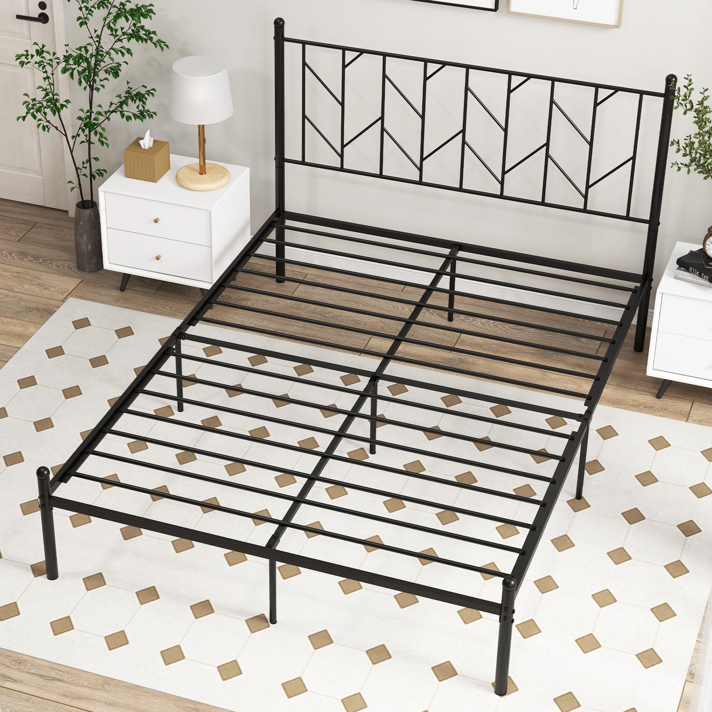 Twin/Full/Queen Size Platform Bed Frame with Sturdy Metal Slat Support-Queen Size Kids Crystal
