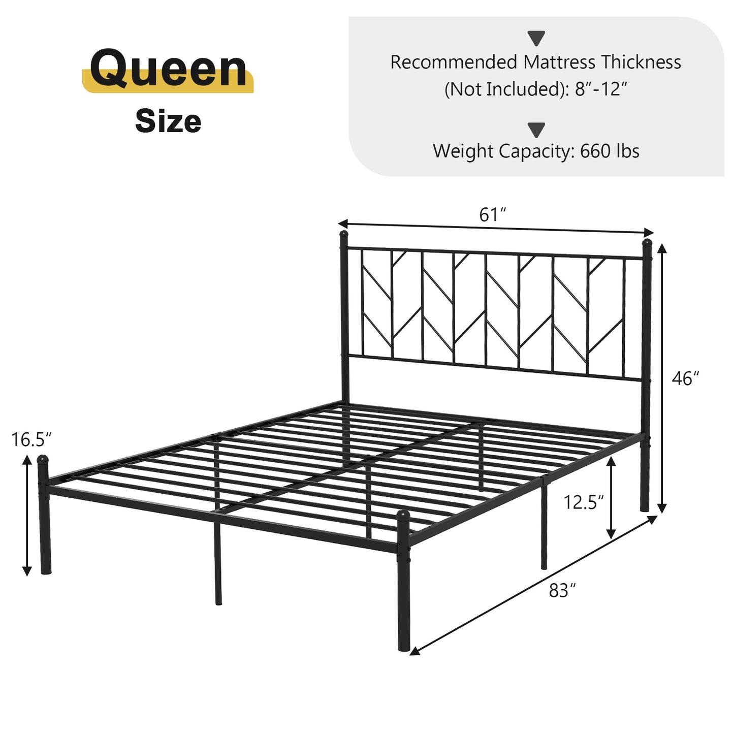 Twin/Full/Queen Size Platform Bed Frame with Sturdy Metal Slat Support-Queen Size Kids Crystal