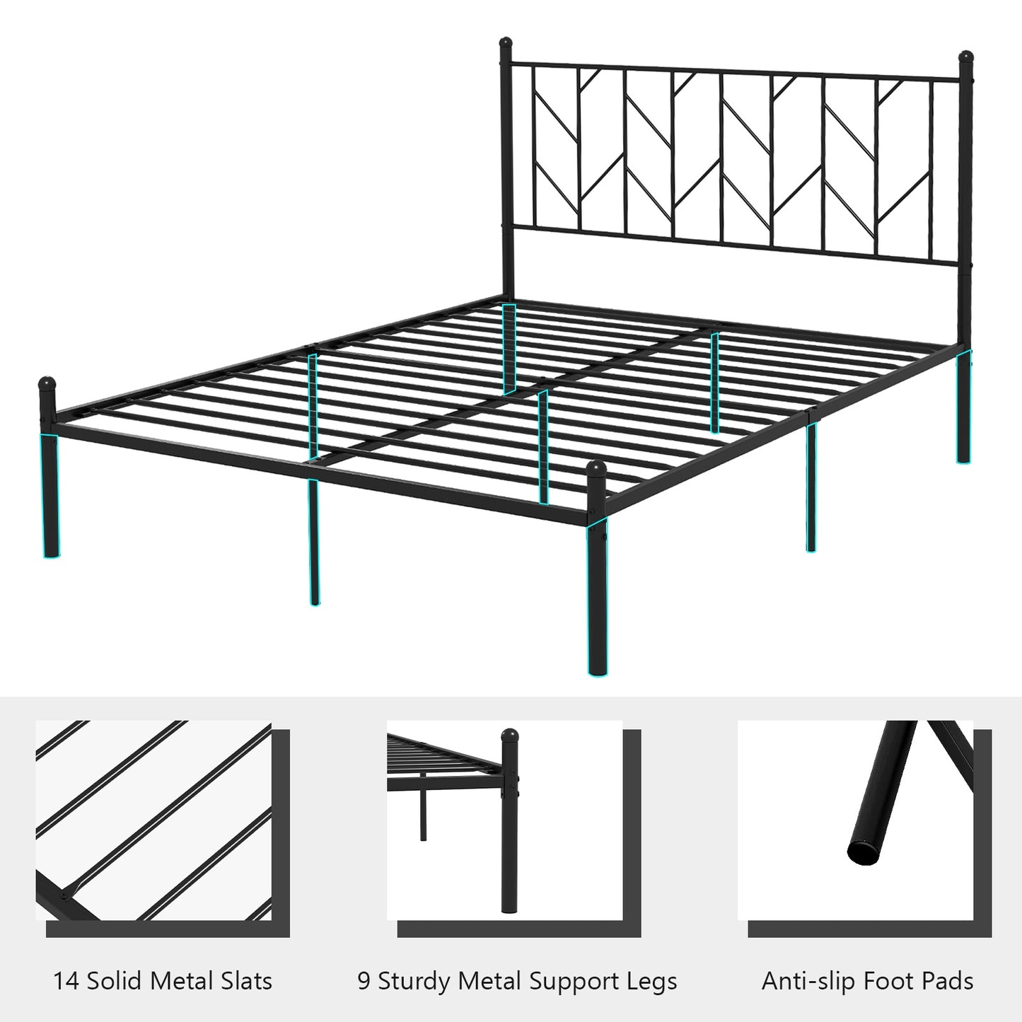 Twin/Full/Queen Size Platform Bed Frame with Sturdy Metal Slat Support-Queen Size Kids Crystal