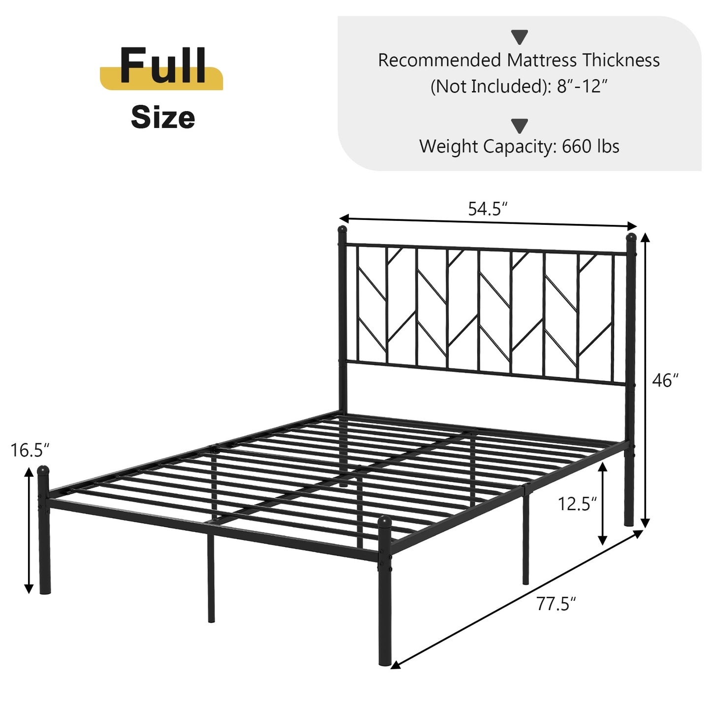 Twin/Full/Queen Size Platform Bed Frame with Sturdy Metal Slat Support-Full Size Kids Crystal