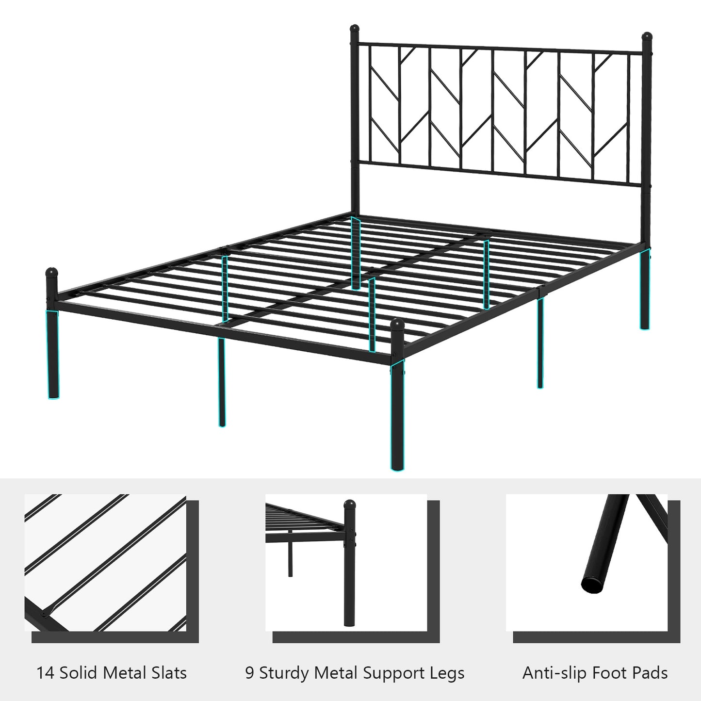 Twin/Full/Queen Size Platform Bed Frame with Sturdy Metal Slat Support-Full Size Kids Crystal