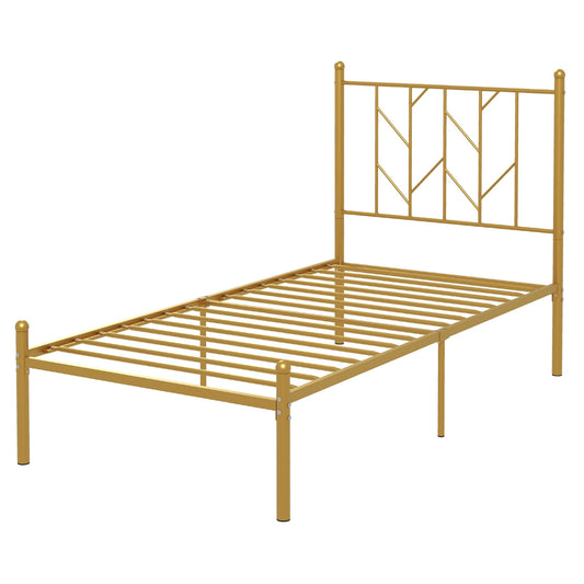 Twin/Full Size Metal Platform Bed Frame with Vintage Headboard-Twin Size Kids Crystal