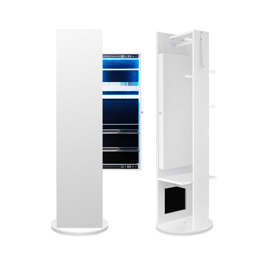 Swivel Jewelry Cabinet Armoire with Full Length Mirror and Coat Rack-White Kids Crystal