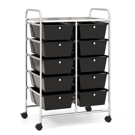 10-Drawer Rolling Storage Cart-Black Kids Crystal