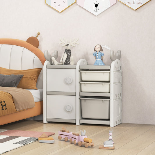 31 Inch Toy Chest and Bookshelf with Enclosed Cabinets and Pull-out Drawers-Gray Kids Crystal