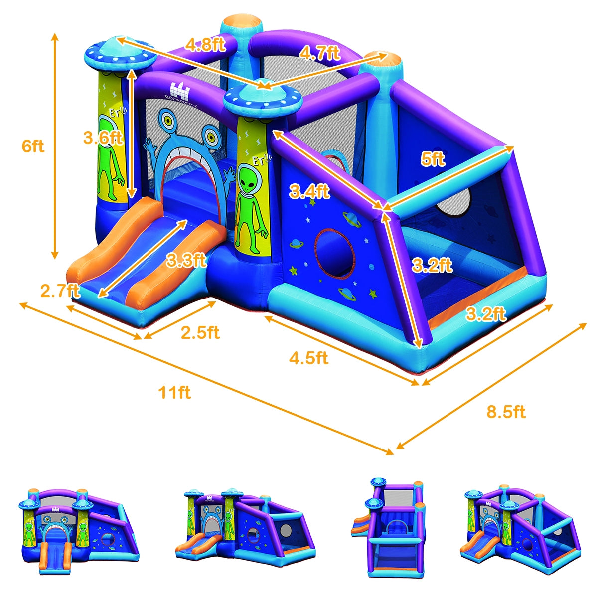 Castle Jumping Bouncer with Water Slide and 550W Blower Kids Crystal