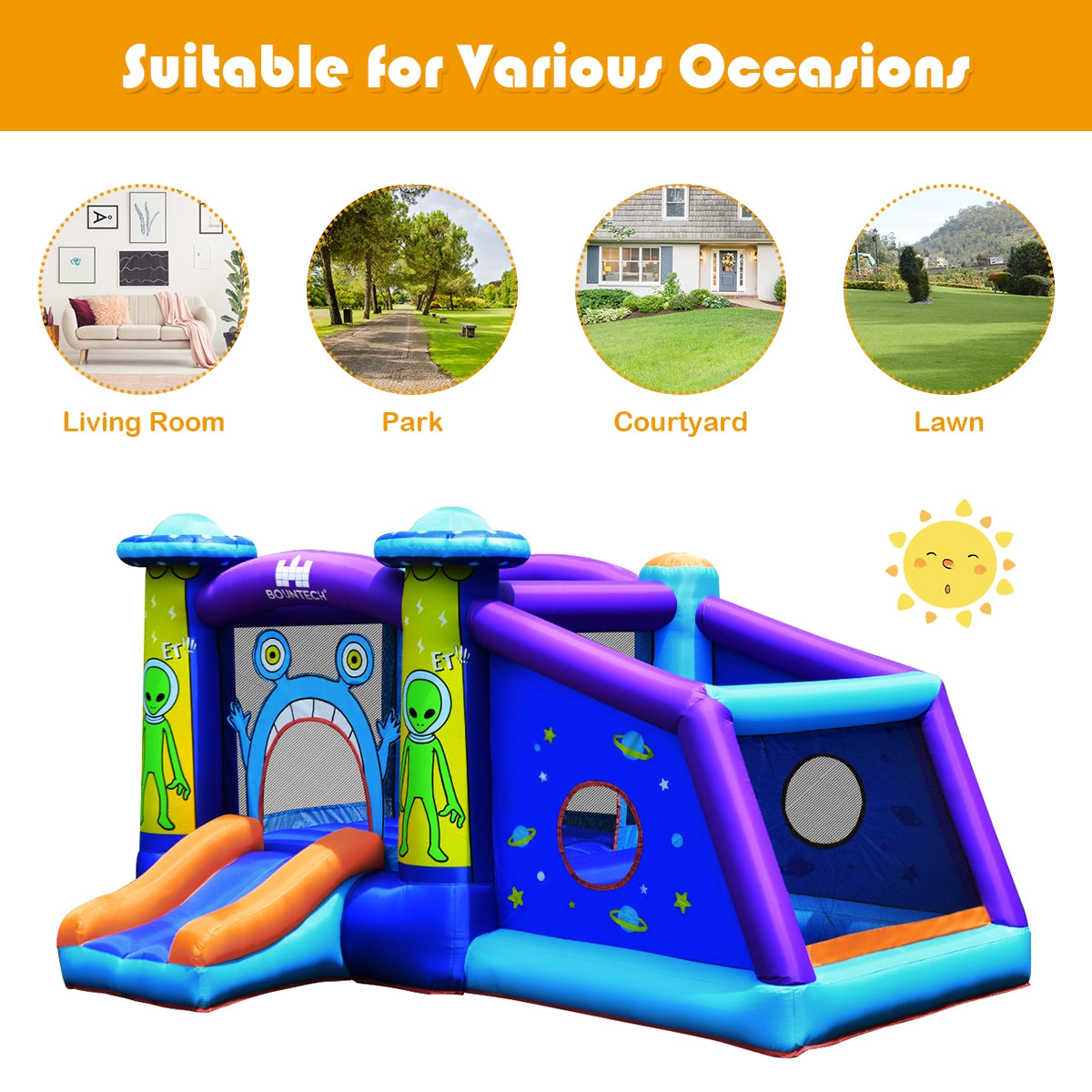 Castle Jumping Bouncer with Water Slide and 550W Blower Kids Crystal