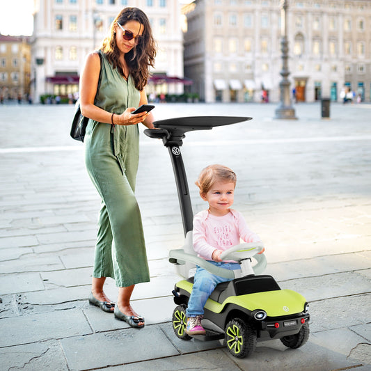 3-in-1 Licensed Volkswagen Ride on Push Car with 3-Position Adjustable Push Handle-Green Kids Crystal