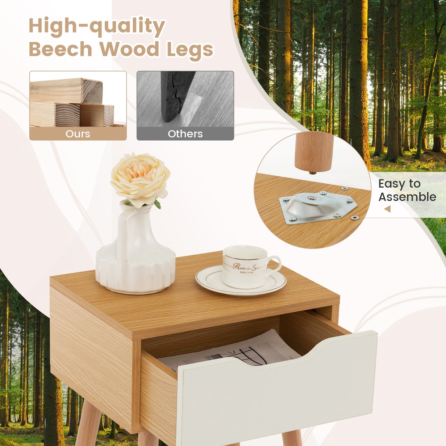 Set of 1/2 Modern Nightstand with Storage Drawer for Bedroom Living Room-2 Pieces Kids Crystal