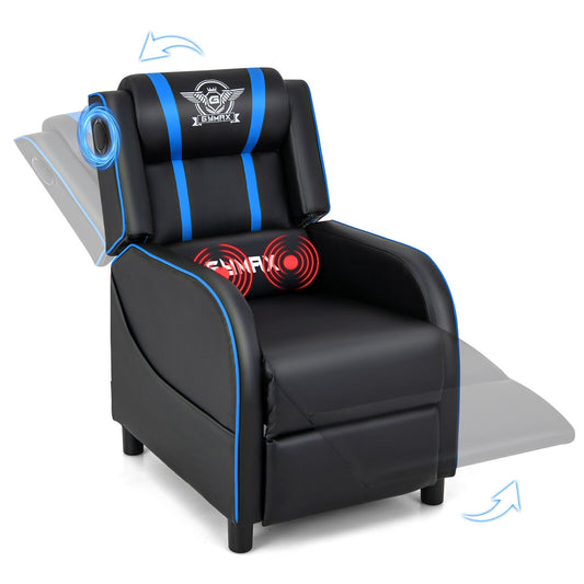 PU Leather Massage Gaming Recliner Chair with Side Pockets-Blue Kids Crystal