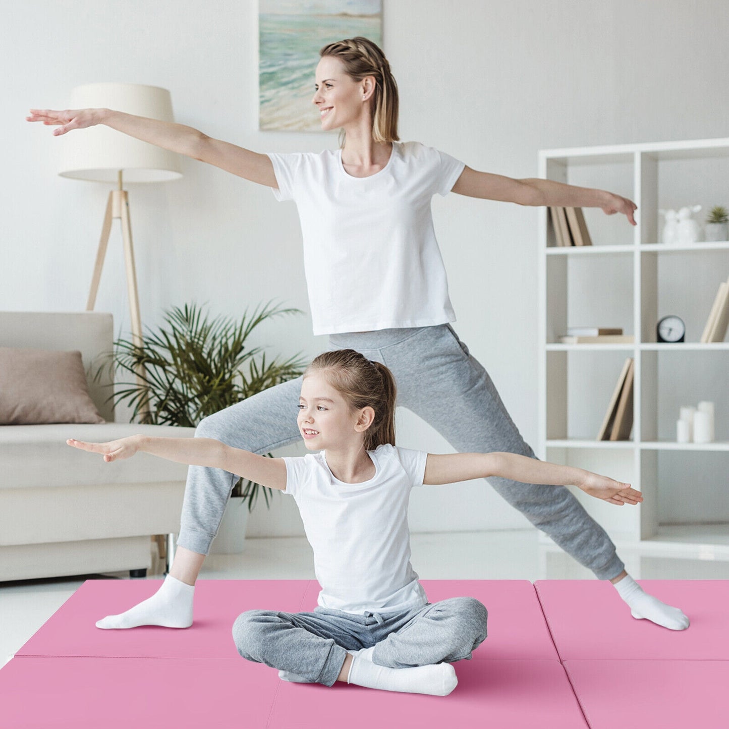6 x 2 FT Tri-Fold Gym Mat with Handles and Removable Zippered Cover-Pink Kids Crystal