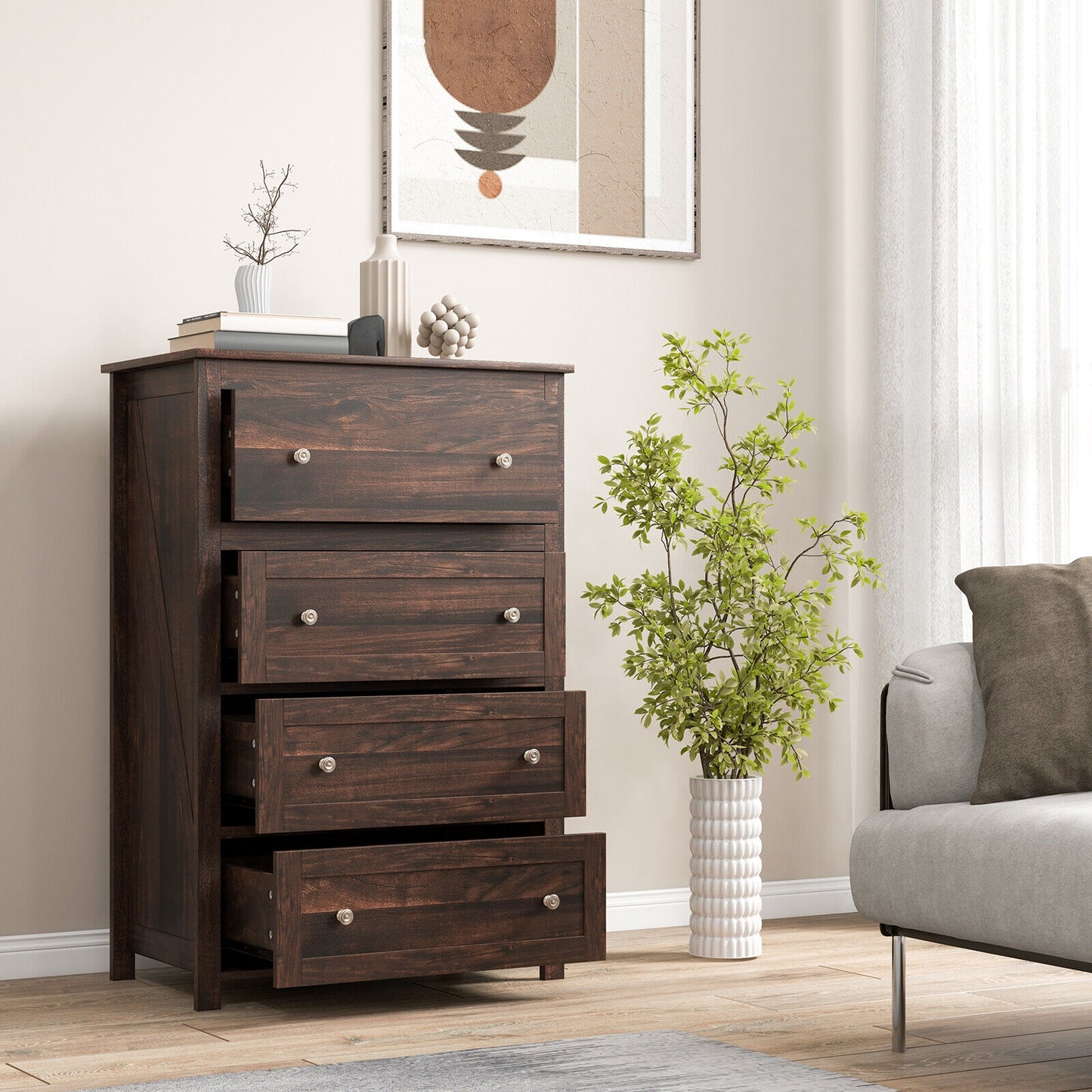 4 Drawer Dresser for Closet Hallway Living Room Nursery-Brown Kids Crystal
