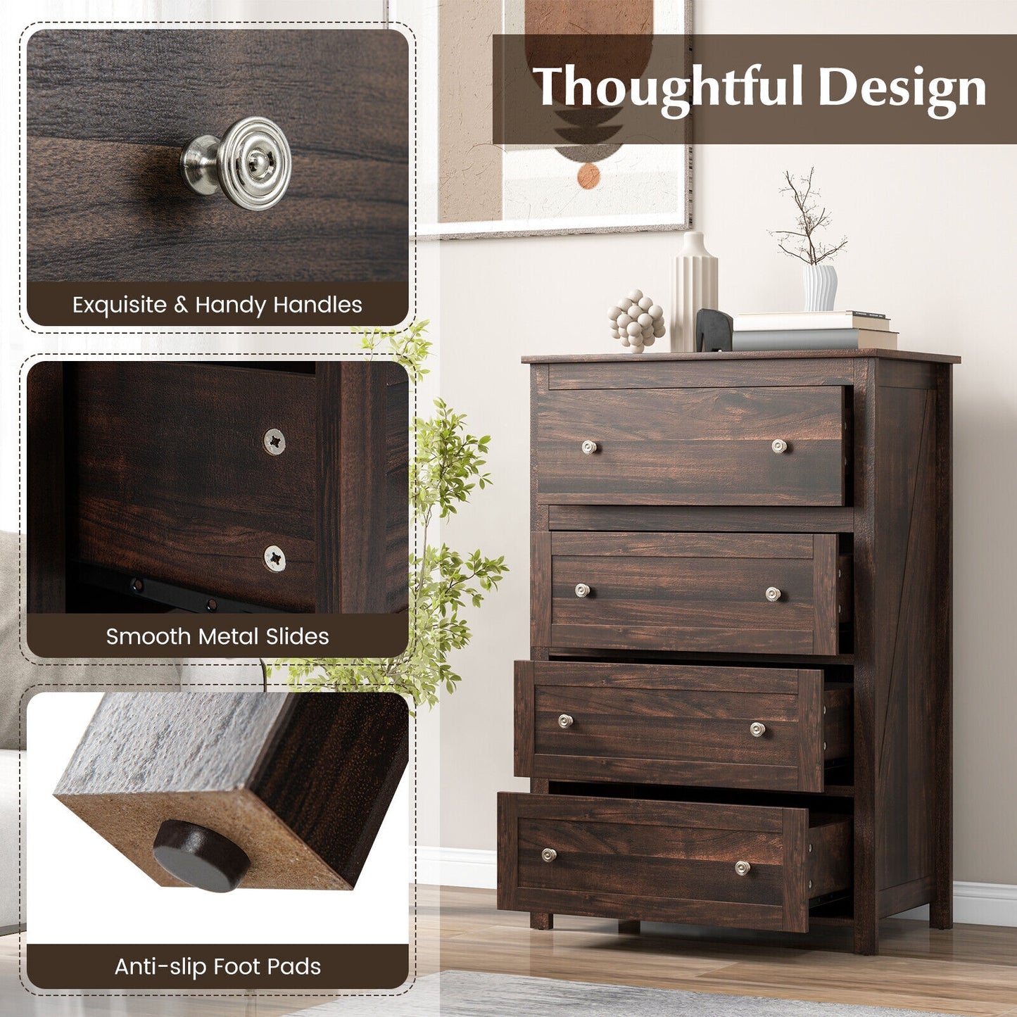 4 Drawer Dresser for Closet Hallway Living Room Nursery-Brown Kids Crystal