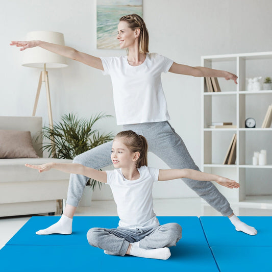 6 x 2 FT Tri-Fold Gym Mat with Handles and Removable Zippered Cover-Blue Kids Crystal