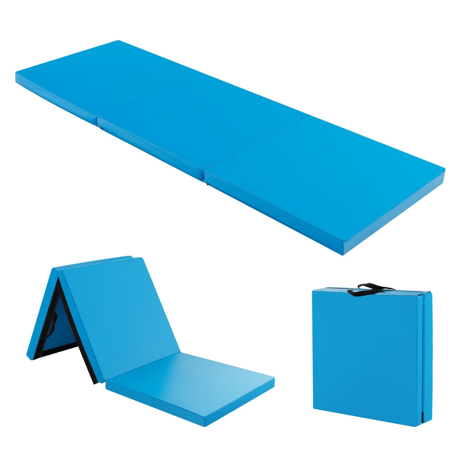 6 x 2 FT Tri-Fold Gym Mat with Handles and Removable Zippered Cover-Blue Kids Crystal