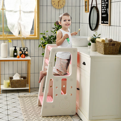 Kids Kitchen Step Stool with Double Safety Rails -Pink