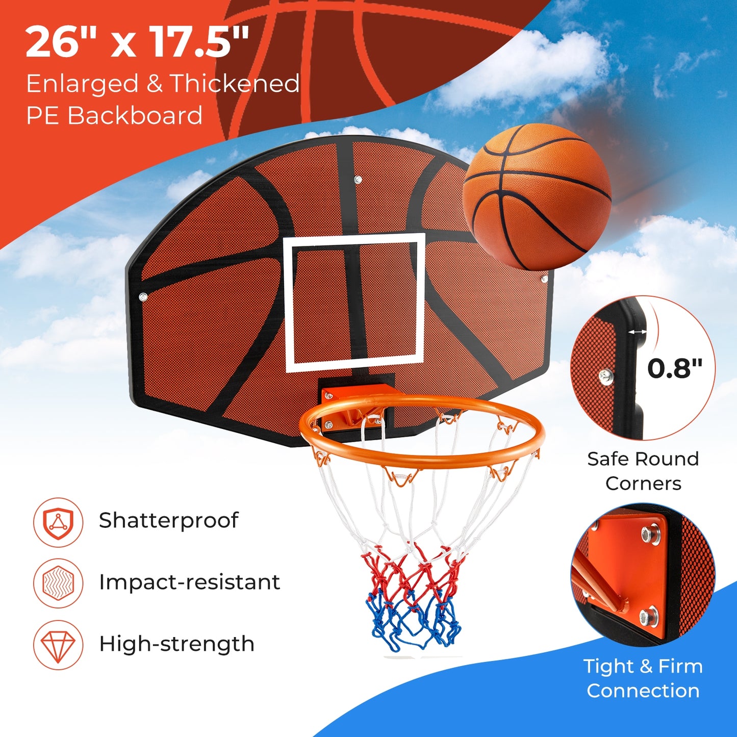 Indoor Outdoor Basketball Games with Large Shatter-proof Backboard Kids Crystal