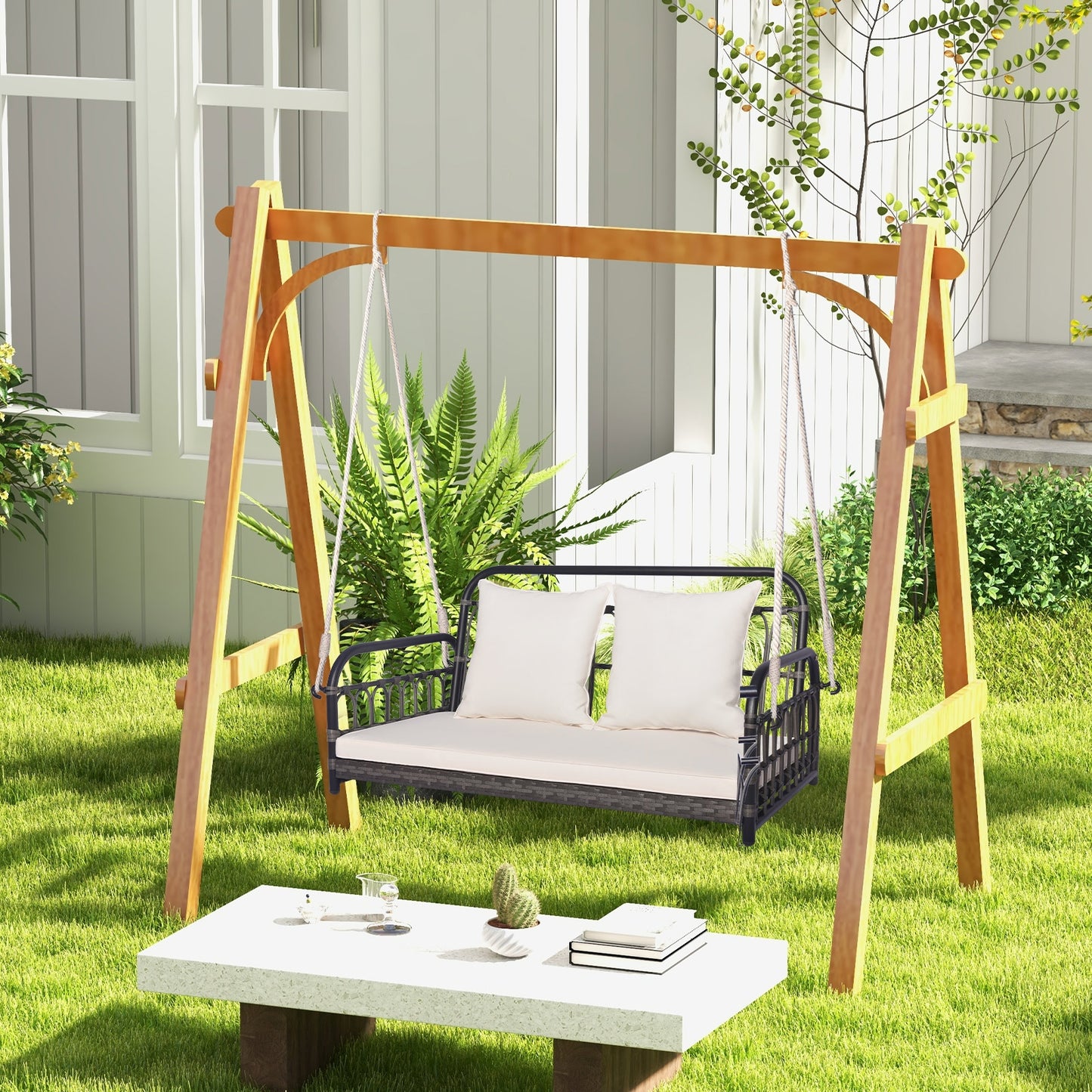 2-Person Outdoor Hanging Chair with Ropes-Gray Kids Crystal