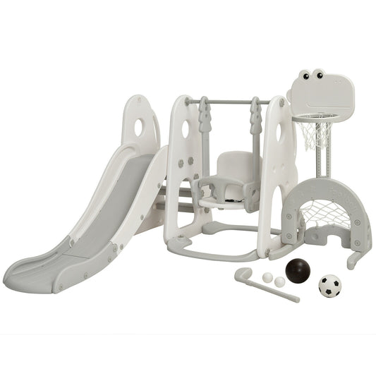 6 in 1 Toddler Slide and Swing Set with Ball Games-White Kids Crystal