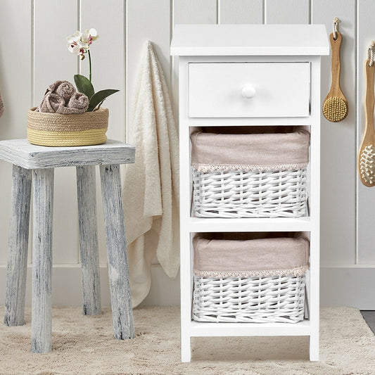 2 Pieces Bedroom Bedside End Table with Drawer Baskets-White Kids Crystal