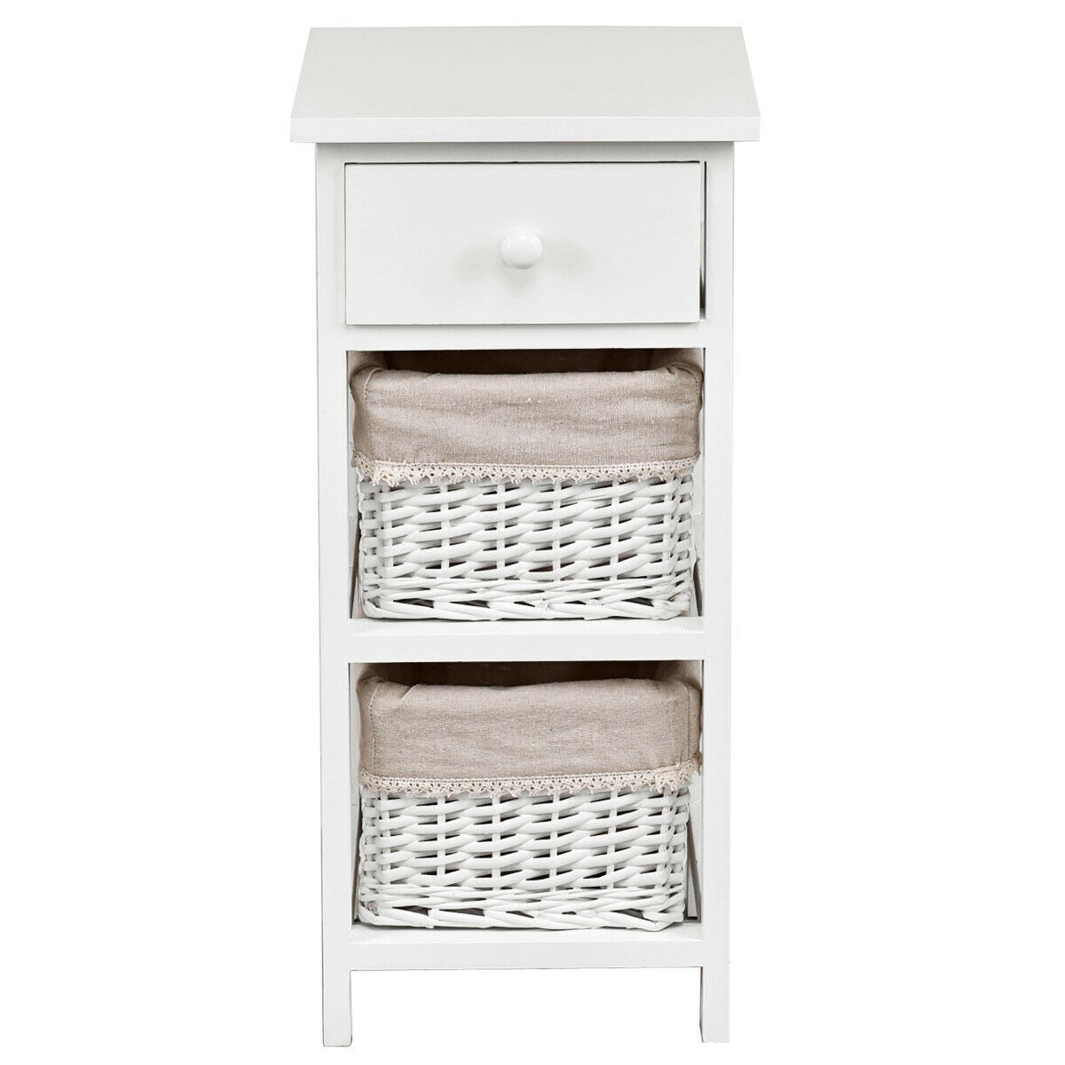 2 Pieces Bedroom Bedside End Table with Drawer Baskets-White Kids Crystal