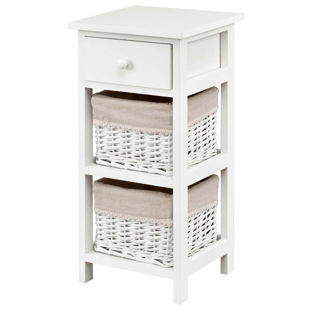 2 Pieces Bedroom Bedside End Table with Drawer Baskets-White Kids Crystal