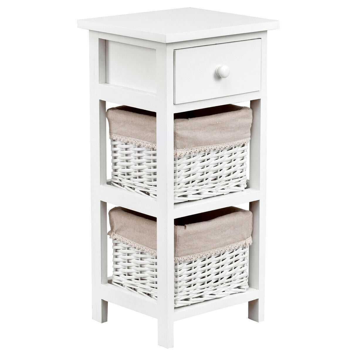 2 Pieces Bedroom Bedside End Table with Drawer Baskets-White Kids Crystal