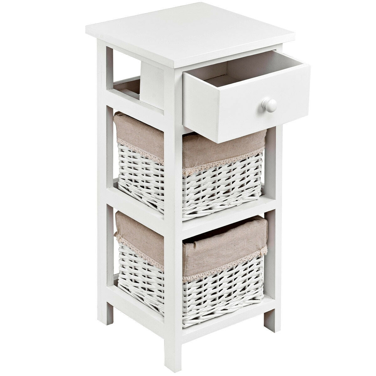 2 Pieces Bedroom Bedside End Table with Drawer Baskets-White Kids Crystal