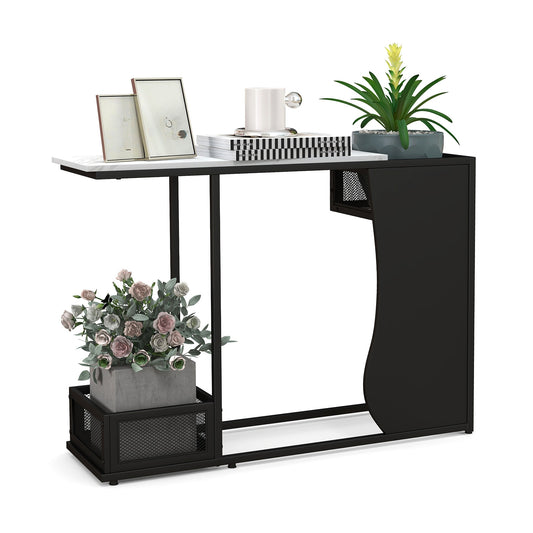 43.5 Inch Console Table with Plant Position and Faux Marble Top-Black Kids Crystal
