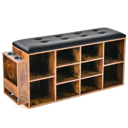 Shoe Storage Bench with Umbrella Stand and Adjustable Shelf-Rustic Brown Kids Crystal