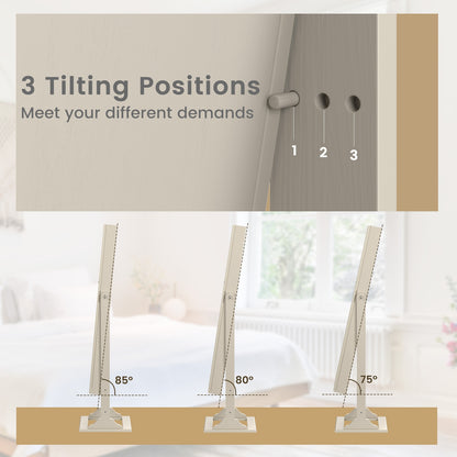 Freestanding Lockable Jewelry Armoire with Full-Length Mirror and 6 LED Lights-Beige