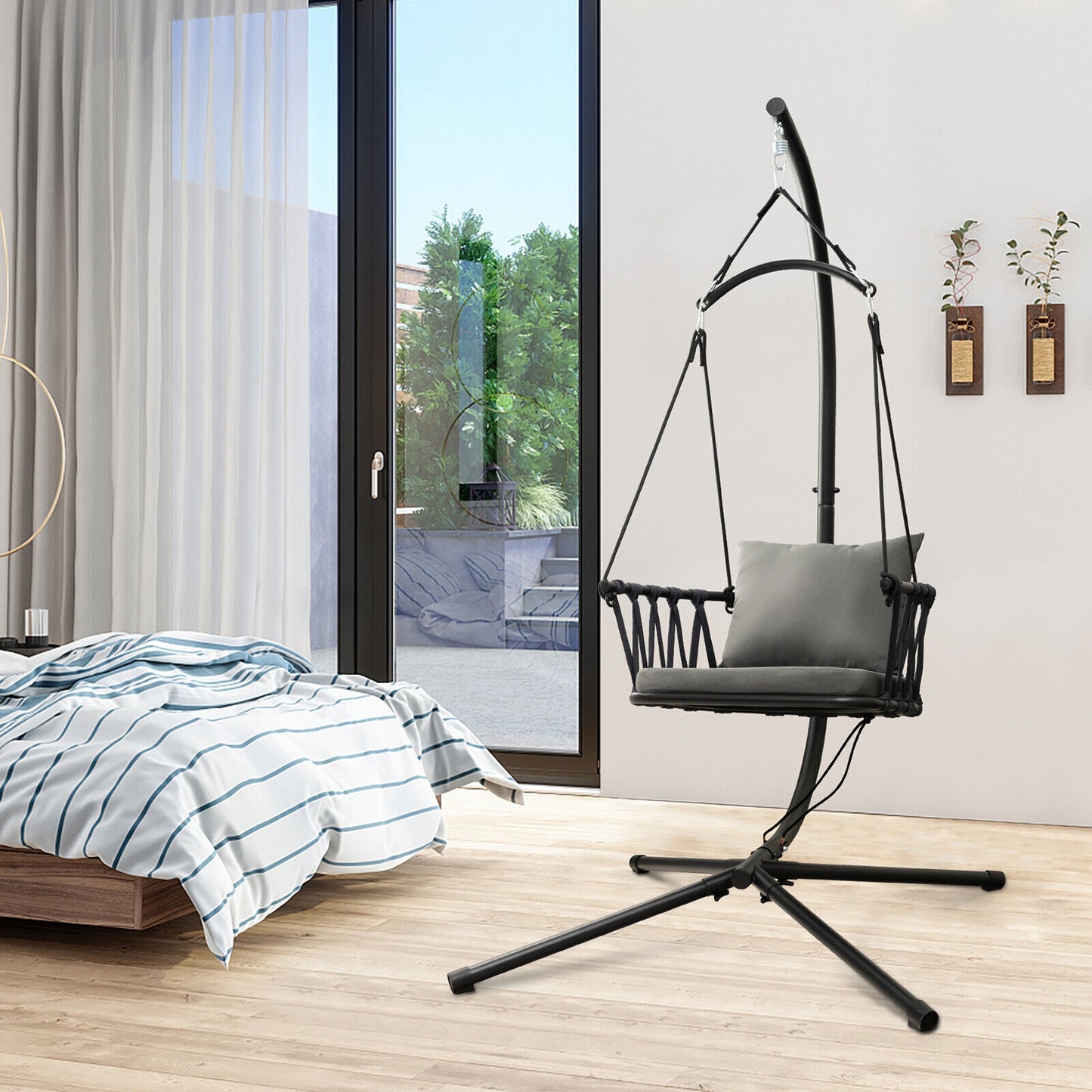 Hanging Swing Chair with Stand-Gray Kids Crystal