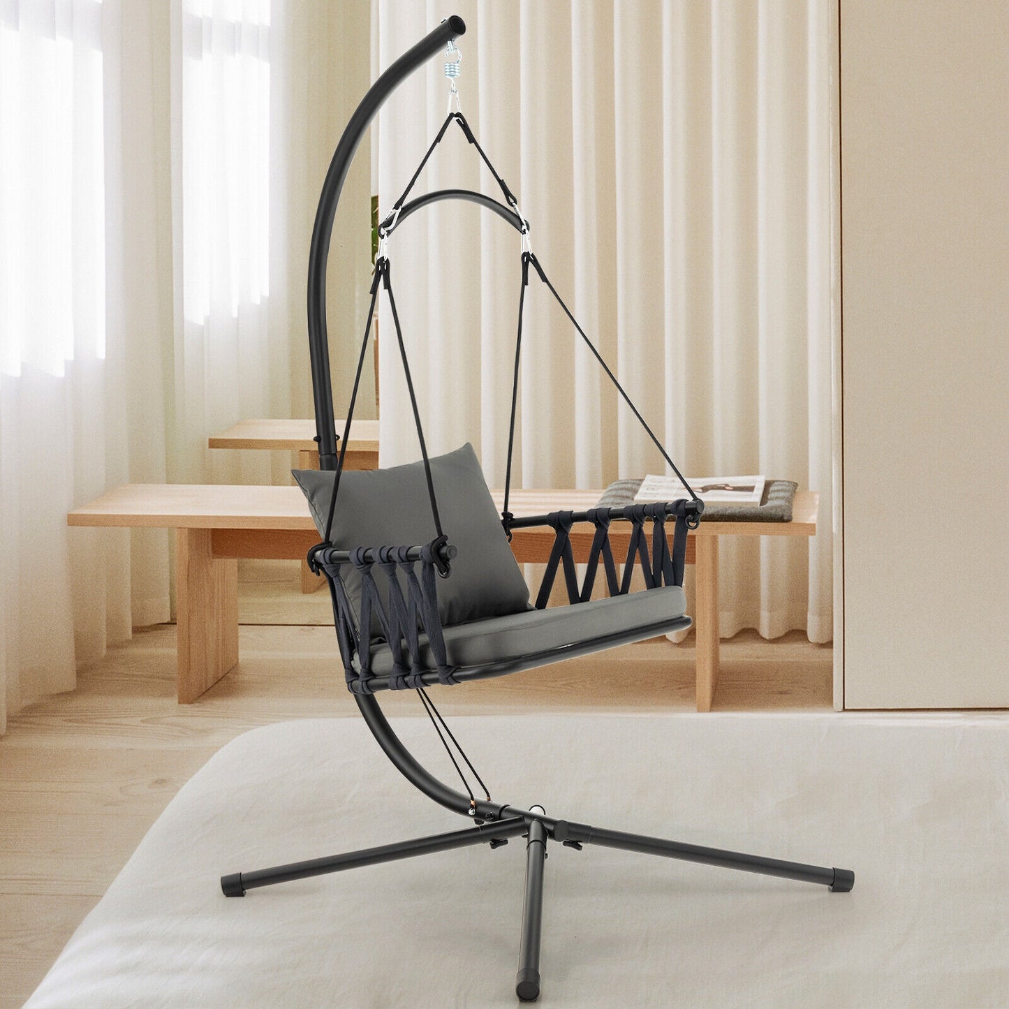 Hanging Swing Chair with Stand-Gray Kids Crystal