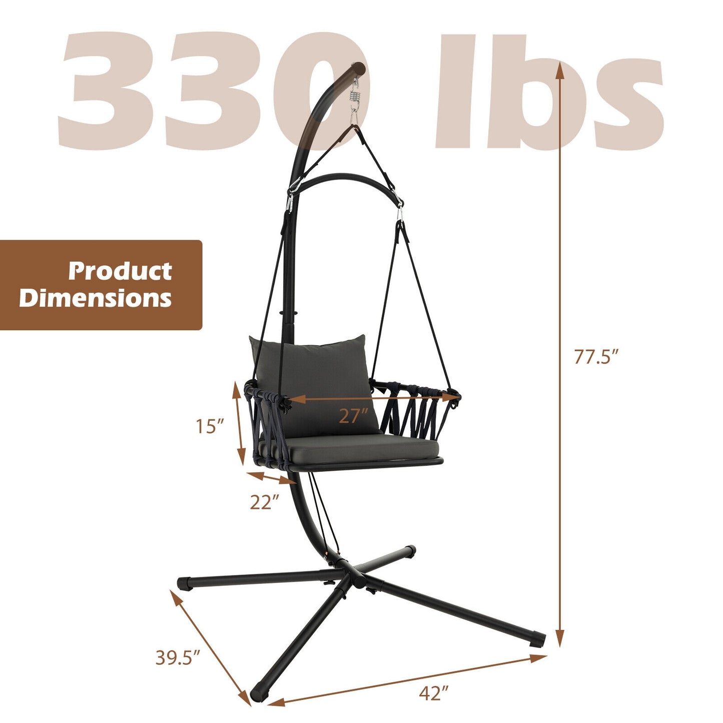 Hanging Swing Chair with Stand-Gray Kids Crystal