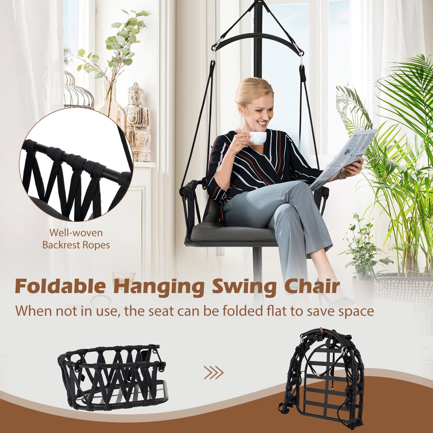 Hanging Swing Chair with Stand-Gray Kids Crystal