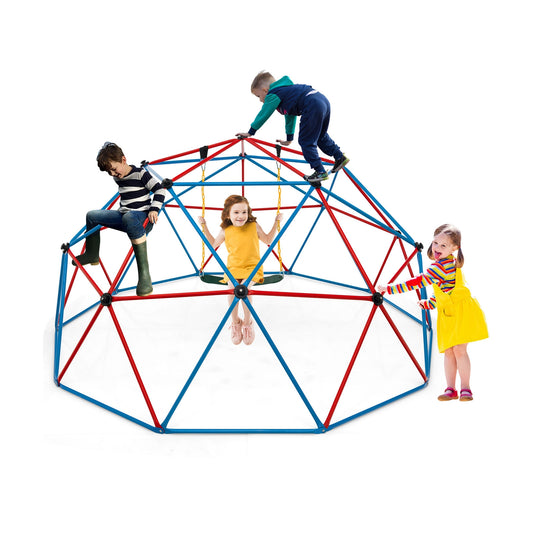 10 Feet Dome Climber with Swing and 800 Lbs Load Capacity-Red Kids Crystal