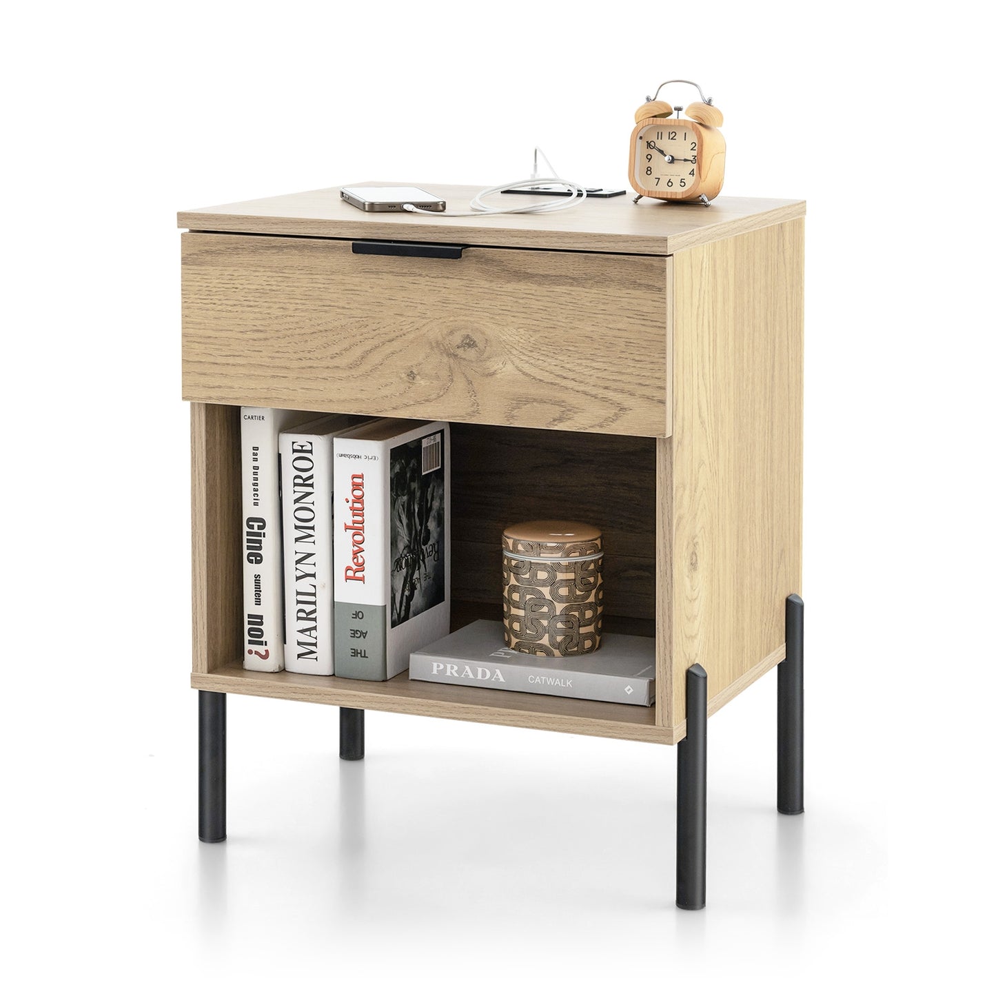 Modern Nightstand with Charging Station-Natural Kids Crystal