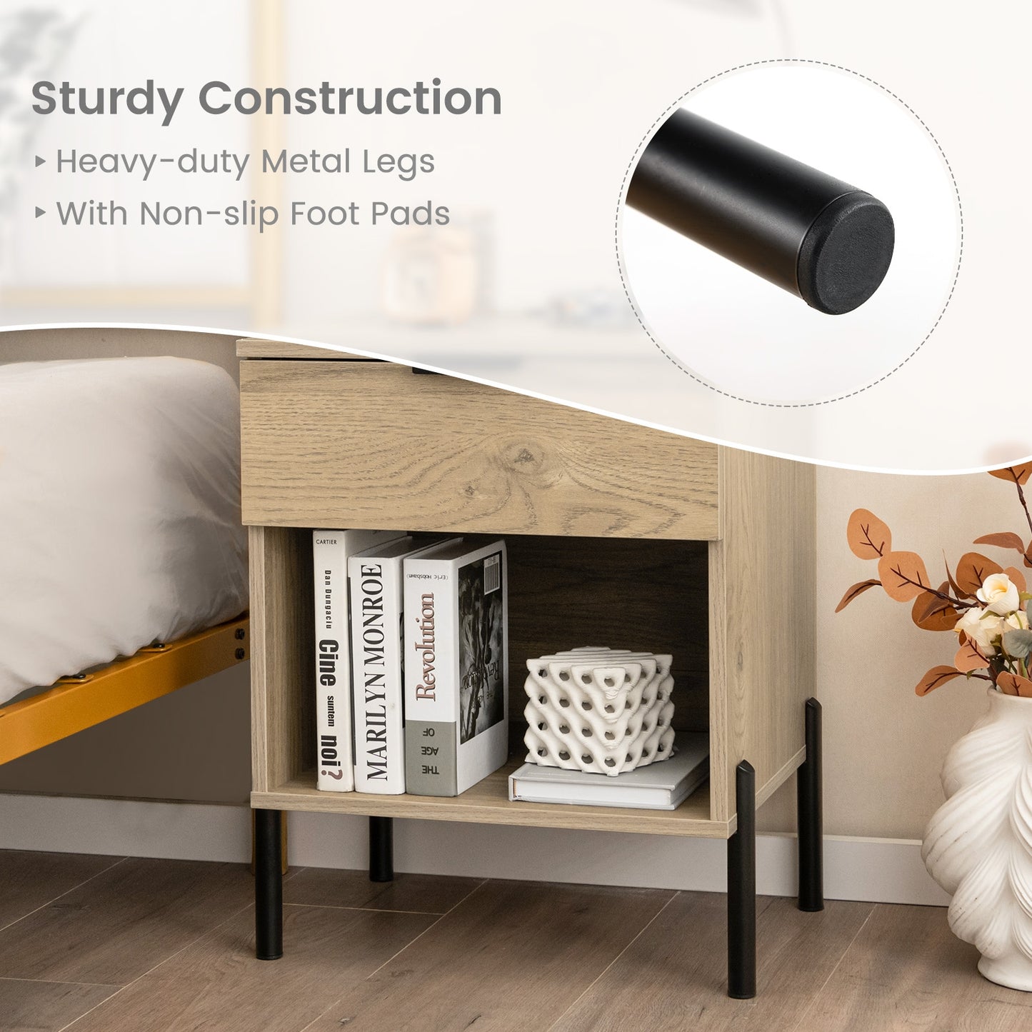 Modern Nightstand with Charging Station-Natural Kids Crystal