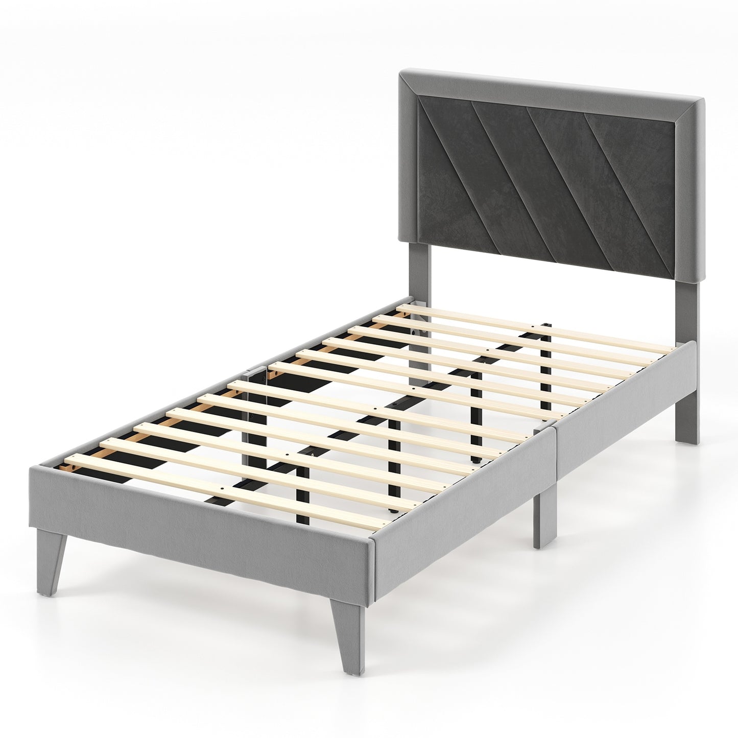 Twin/Full/Queen Platform Bed with High Headboard and Wooden Slats-Twin Size Kids Crystal