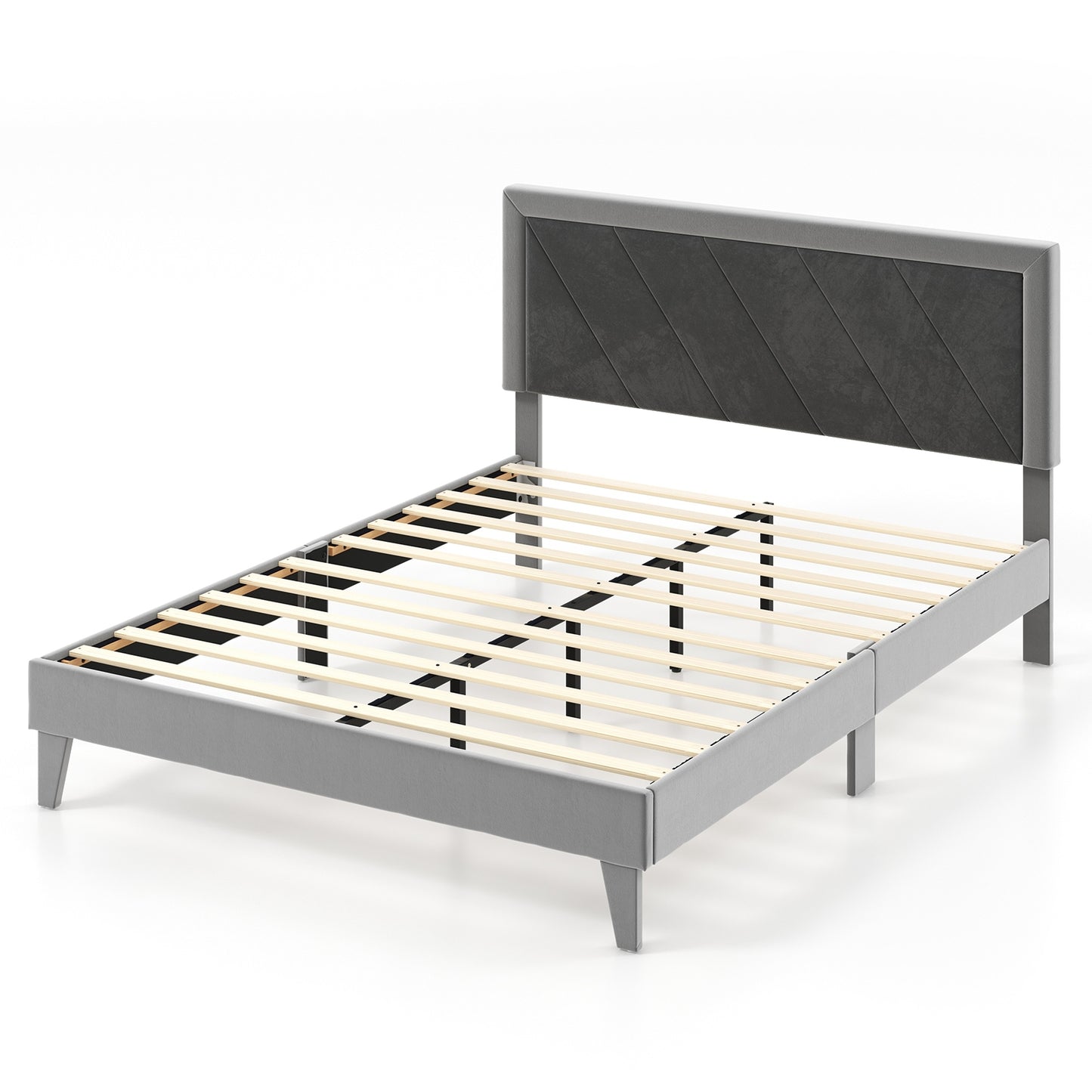 Twin/Full/Queen Platform Bed with High Headboard and Wooden Slats-Queen Size Kids Crystal