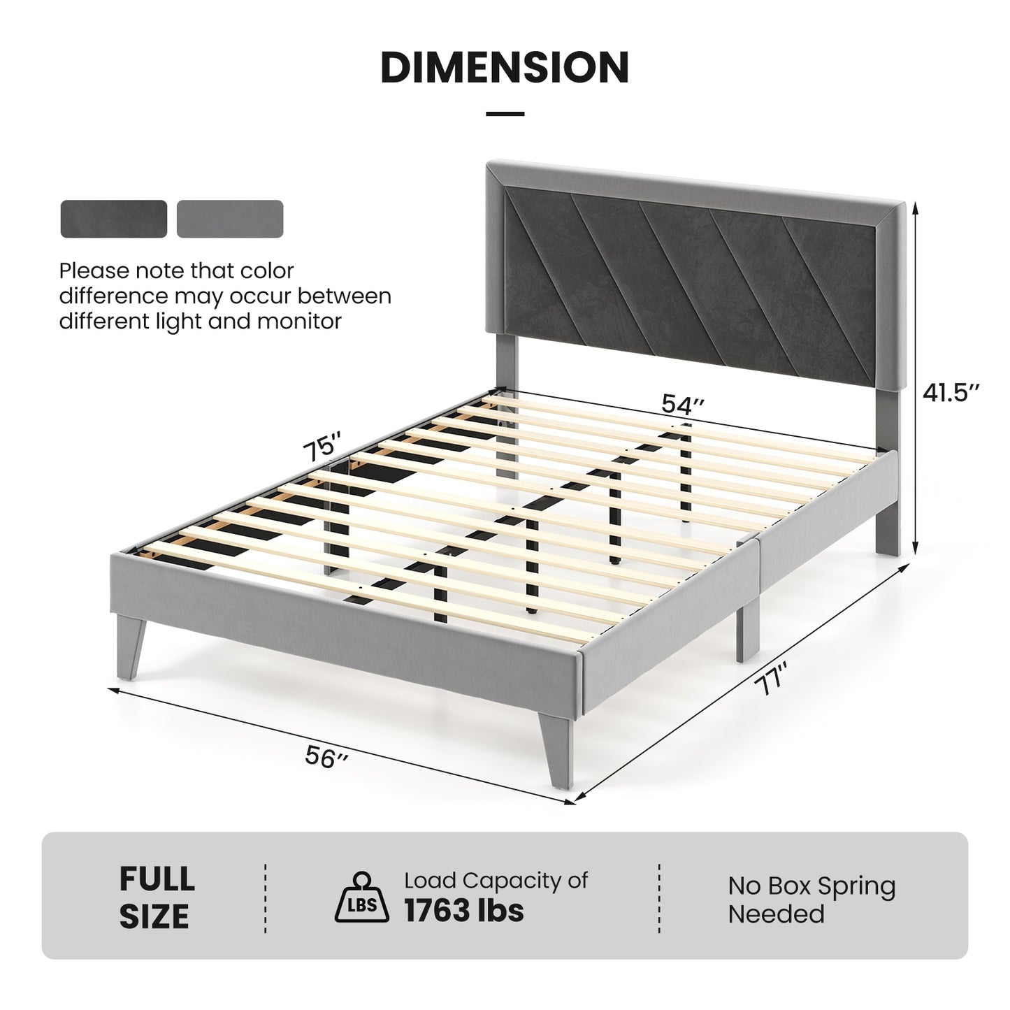 Twin/Full/Queen Platform Bed with High Headboard and Wooden Slats-Full Size Kids Crystal