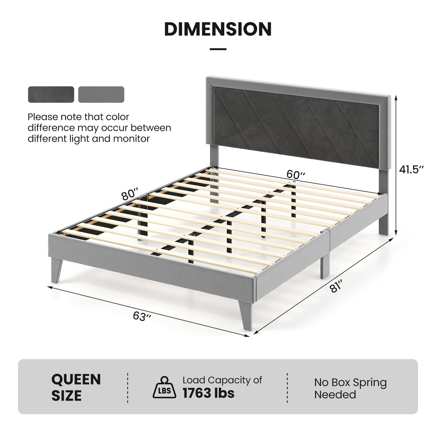 Twin/Full/Queen Platform Bed with High Headboard and Wooden Slats-Queen Size Kids Crystal