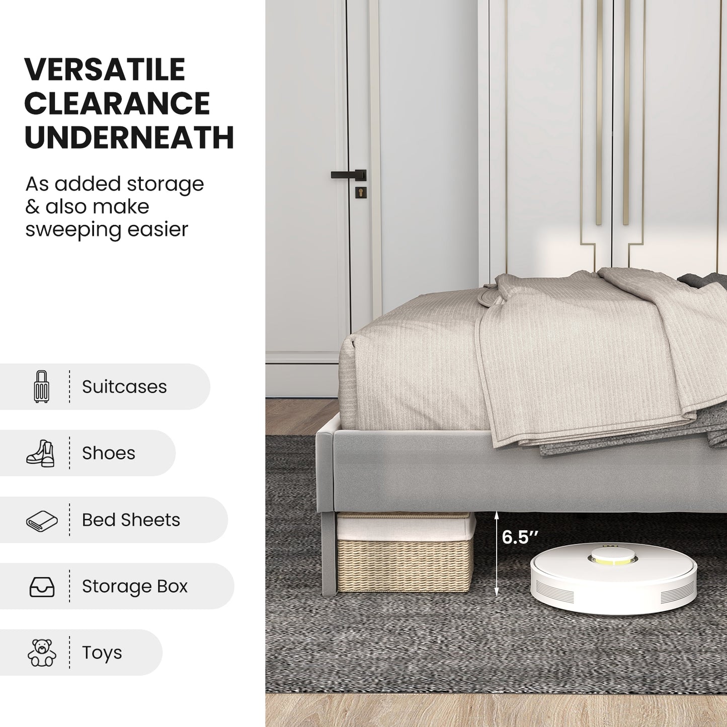 Twin/Full/Queen Platform Bed with High Headboard and Wooden Slats-Twin Size Kids Crystal