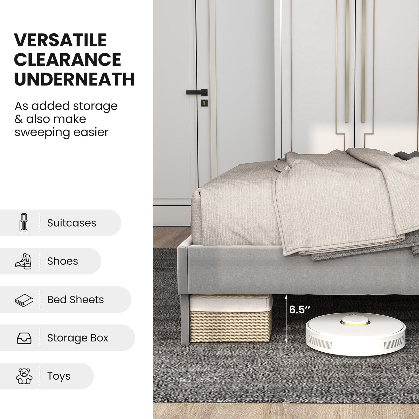 Twin/Full/Queen Platform Bed with High Headboard and Wooden Slats-Queen Size Kids Crystal