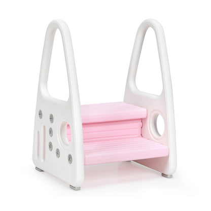 Kids Step Stool Learning Helper with Armrest for Kitchen Toilet Potty Training-Pink