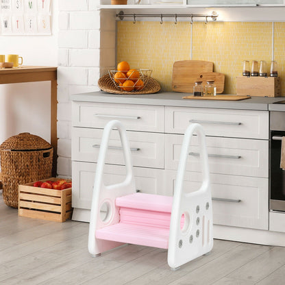 Kids Step Stool Learning Helper with Armrest for Kitchen Toilet Potty Training-Pink