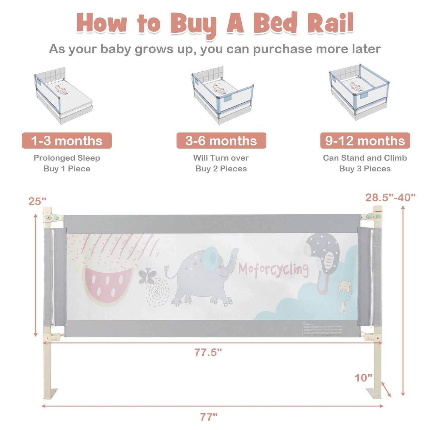 Vertical Lifting Baby Bed Rail with Lock-L Kids Crystal