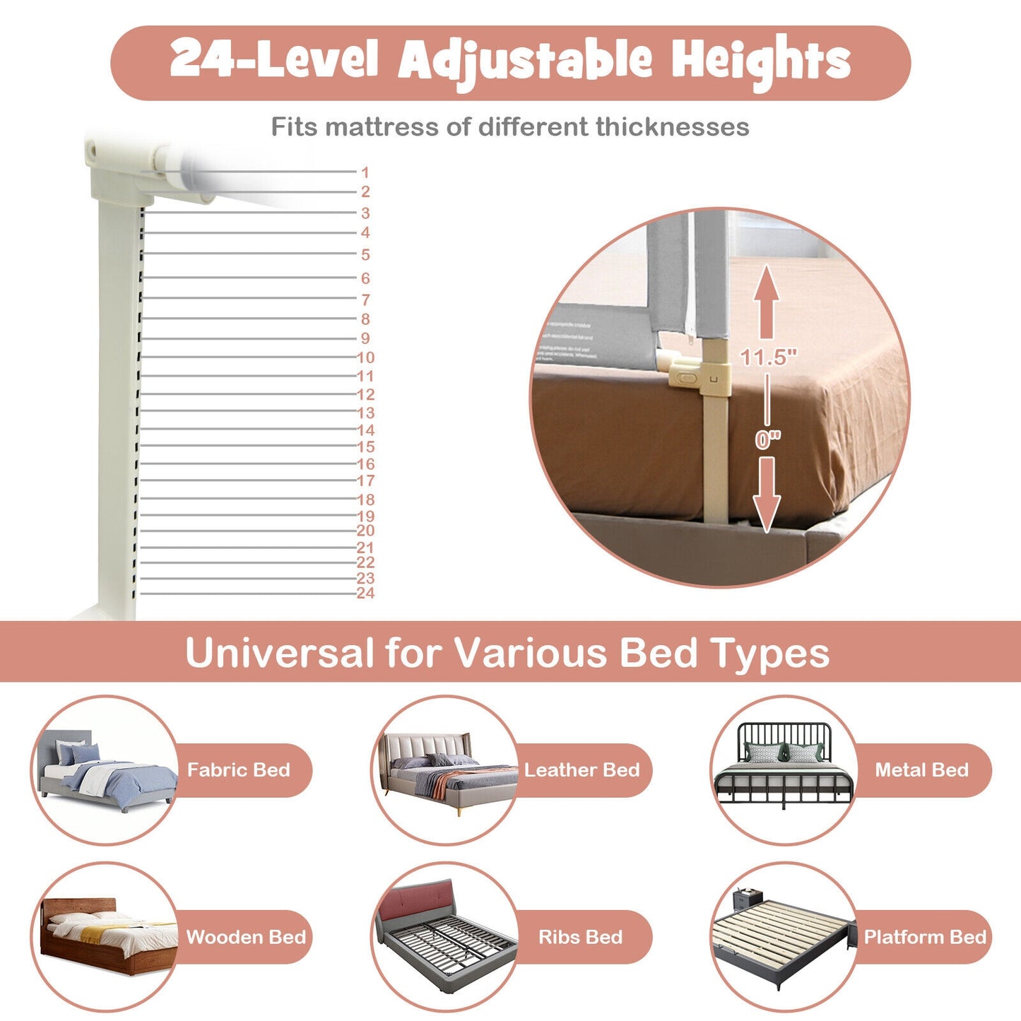 Vertical Lifting Baby Bed Rail with Lock-L Kids Crystal