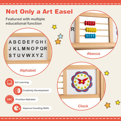 3-in-1 Wooden Art Easel for Kids with Drawing Paper Roll