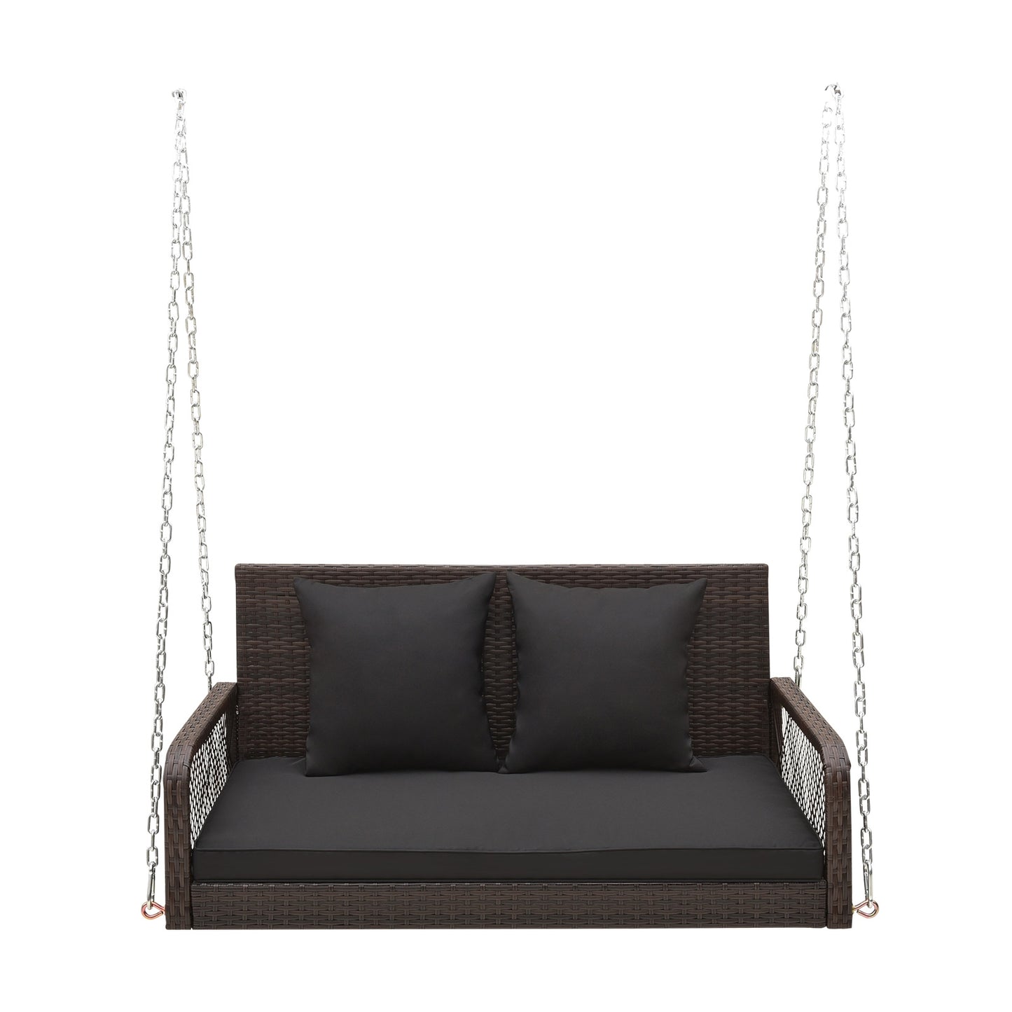 2-Person Outdoor Wicker Porch Swing with Seat and Back Cushions-Black Kids Crystal